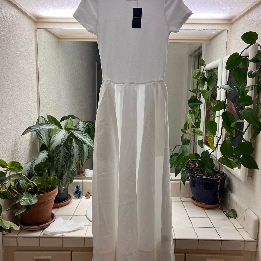 Polo Ralph Lauren Crew Neck White Midi Dress - Picture 4 of 4